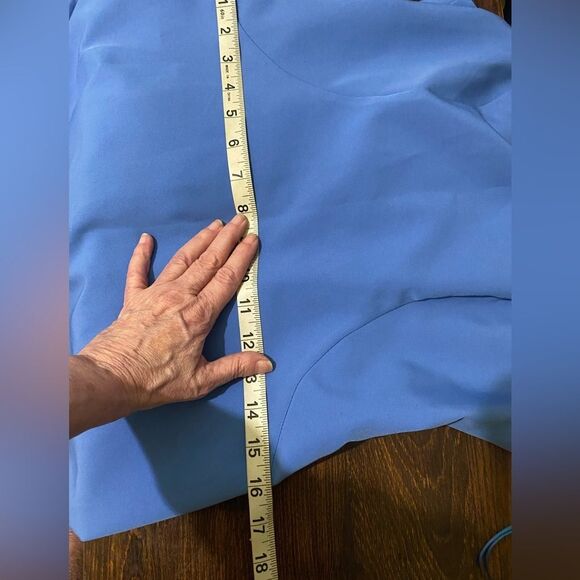 Nicole Miller New York Cascade Ruffle Back Blue Midi Sheath Dress Feminine SZ 4 - Picture 12 of 14